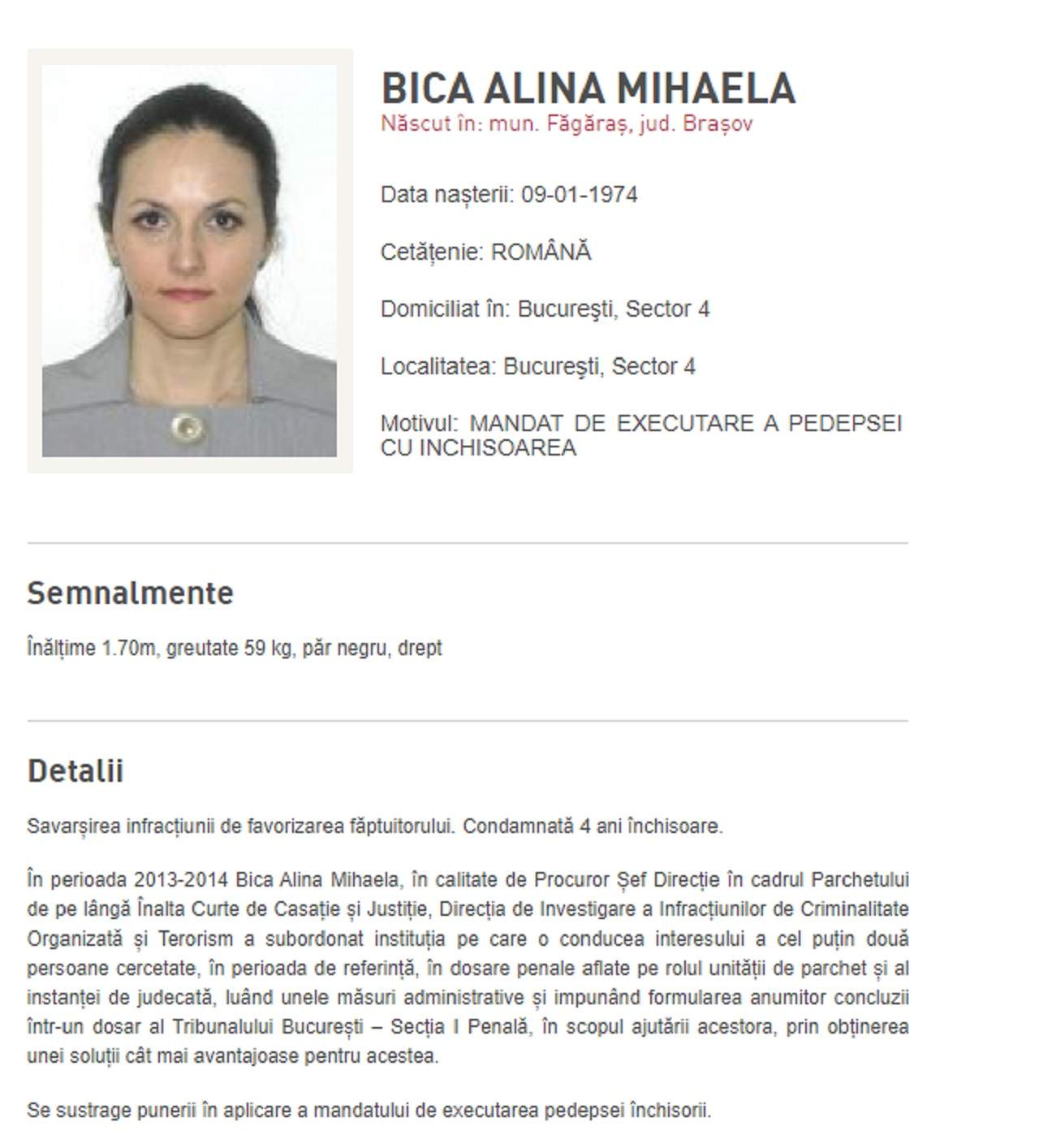 Alina Bica, dată în urmărire după ce a fost condamnată la 4 ani de închisoare