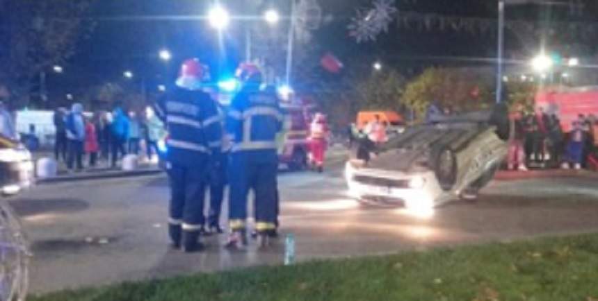 Mașină de poliție, răsturnată într-un cartier din București! Care este starea răniților. VIDEO