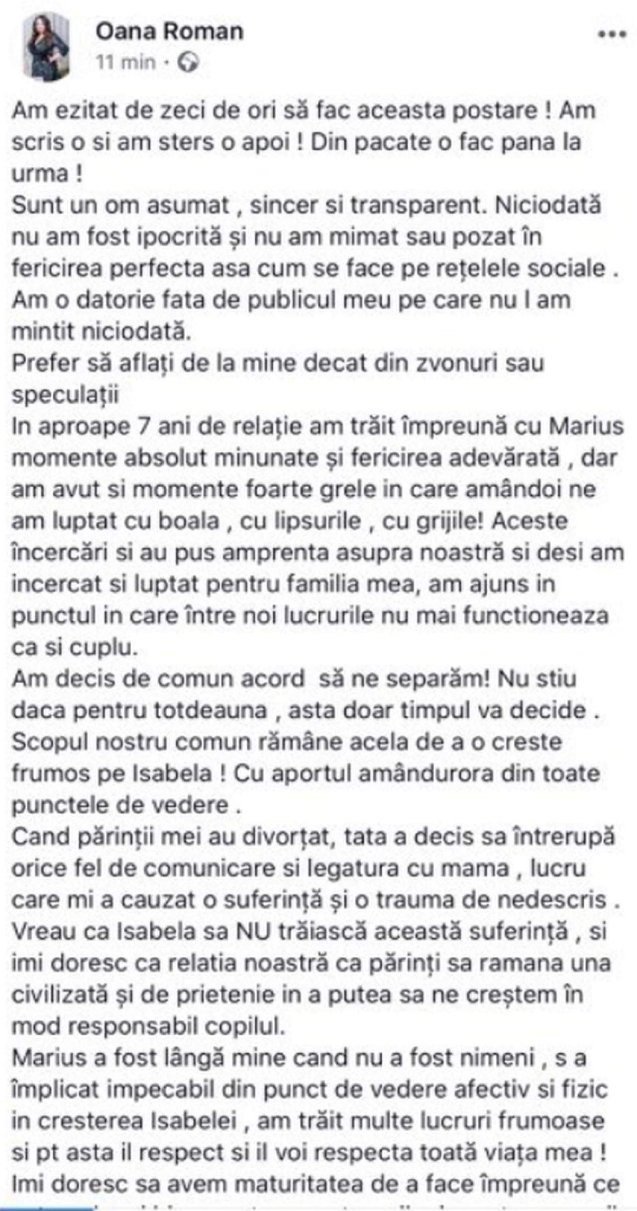 Prima reacţie a Mioarei Roman, după ce fiica sa a anunţat despărţirea de Marius Elisei. "Sunt prea bolnavă"