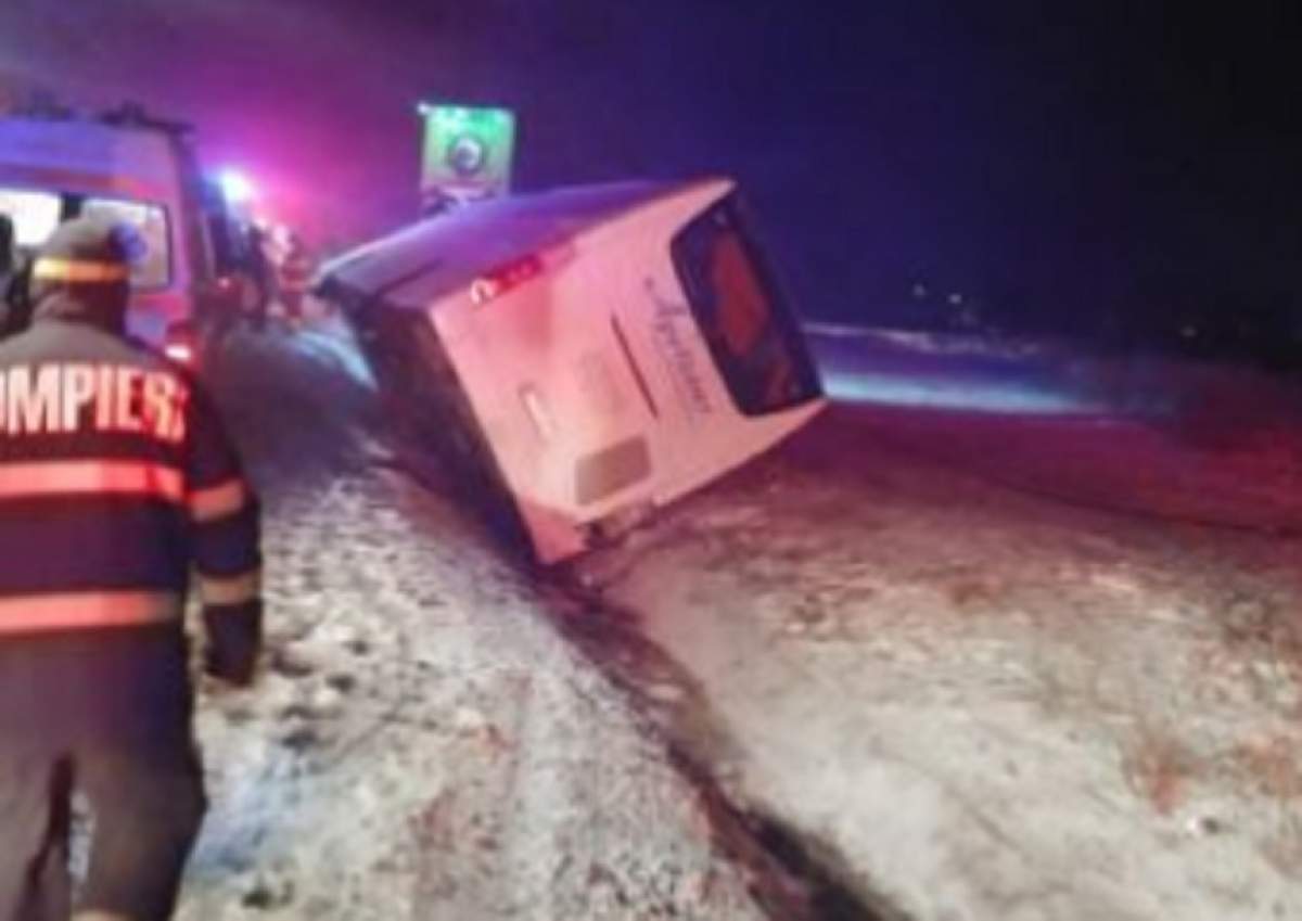 Accident grav în Brașov! Un autocar cu 25 de persoane la bord s-a răsturnat pe DN1