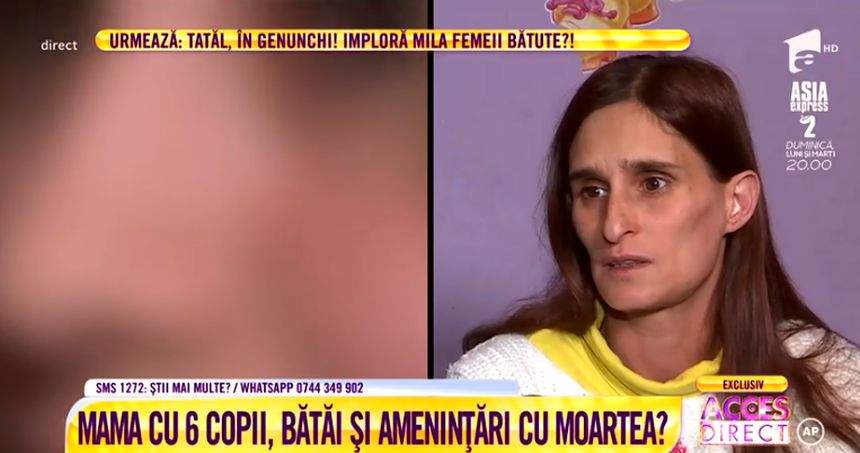 VIDEO / O mamă de doar 35 de kilograme, bătută şi ameninţată cu moartea de propriul soţ? Şase copii, în pericol să rămână orfani