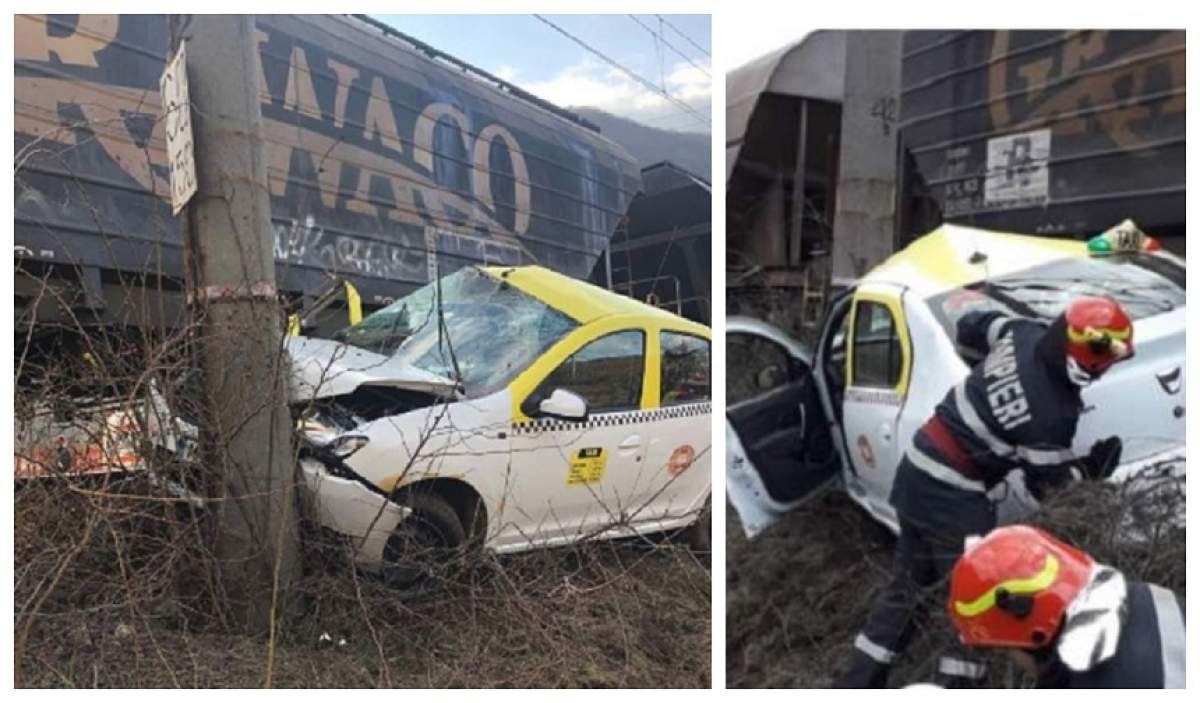 Accident cumplit în Orșova! Un taxi a fost spulberat de un tren, după ce șoferul a forțat trecerea peste calea ferată