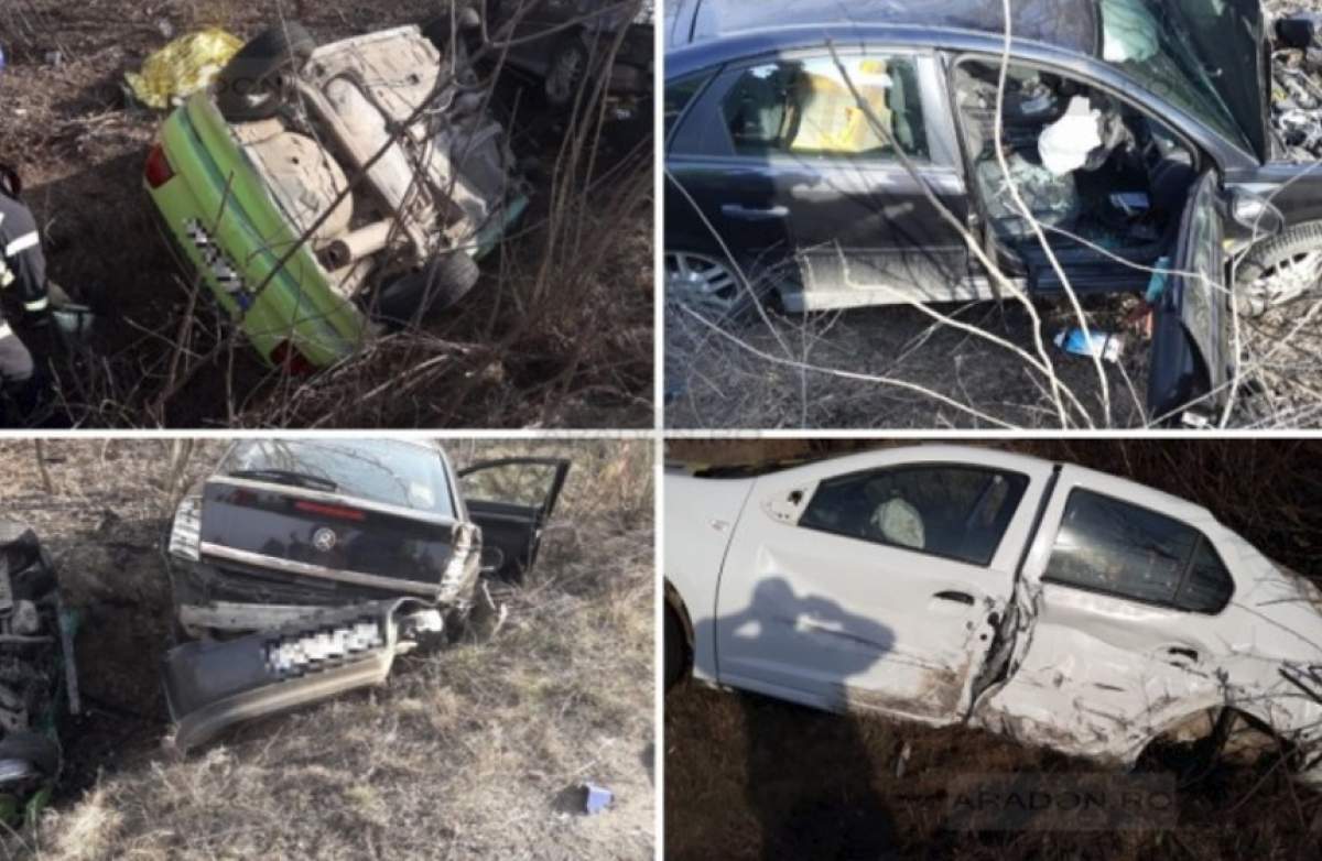 Accident grav la Nădab! Trei maşini şi un camion cu butelii s-au ciocnit