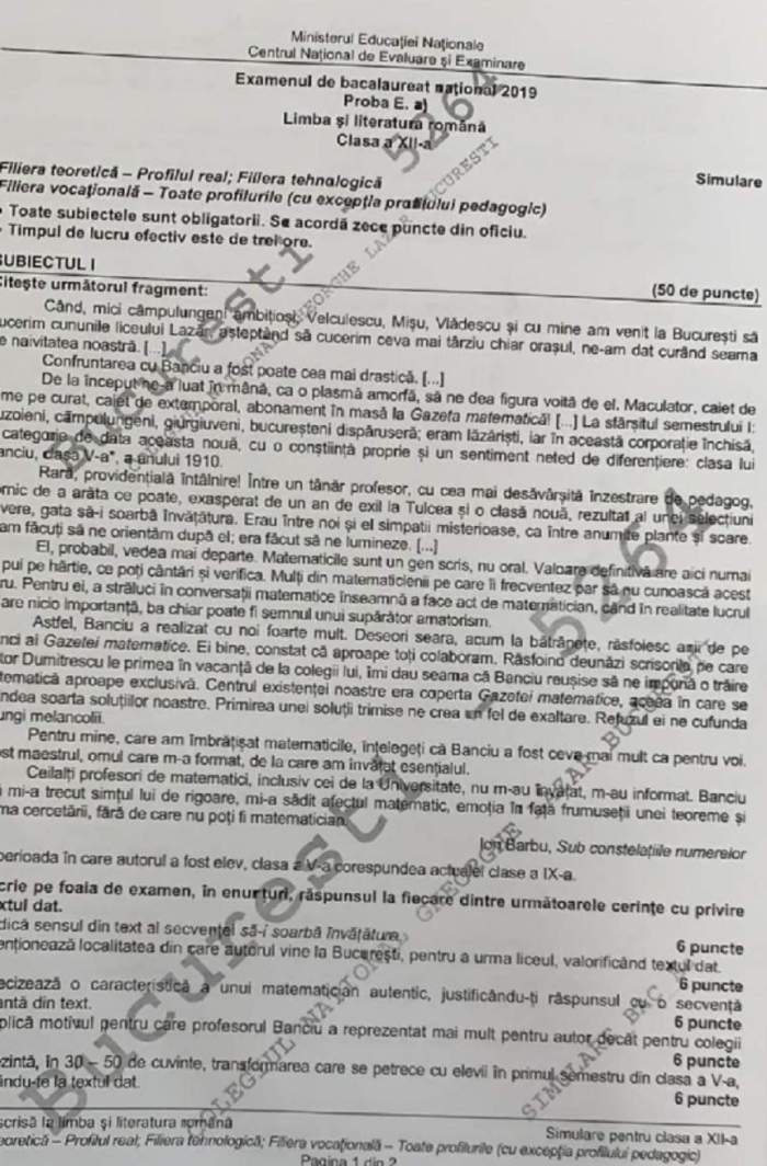 Simulare Bac 2019 Ce Subiecte Au Avut De Rezolvat Elevii La Limba È™i Literatura RomanÄƒ Spynews Ro