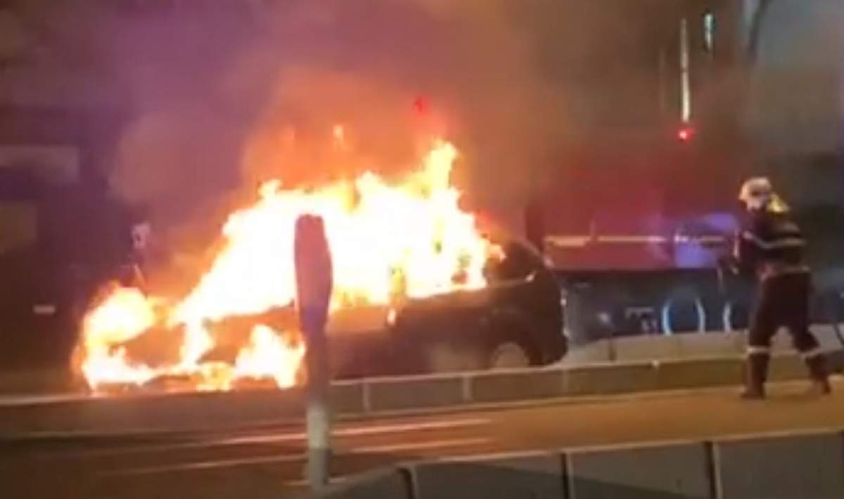O mașină a ars complet în Capitală! Totul s-a întâmplat în plin trafic. VIDEO