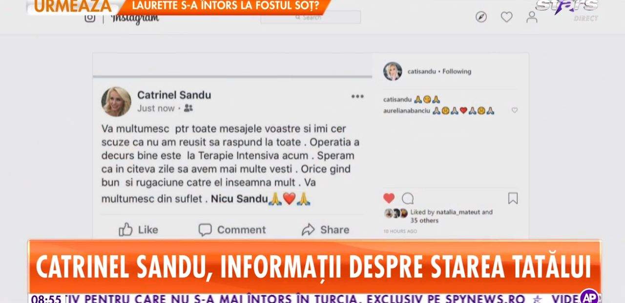 Veşti de ultim moment despre tatăl lui Catrinel Sandu. Vedeta a făcut anunţul!