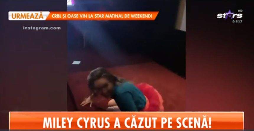 VIDEO / Miley Cyrus a căzut pe scenă! Cum a reacţionat artista după ce s-a făcut de râs!