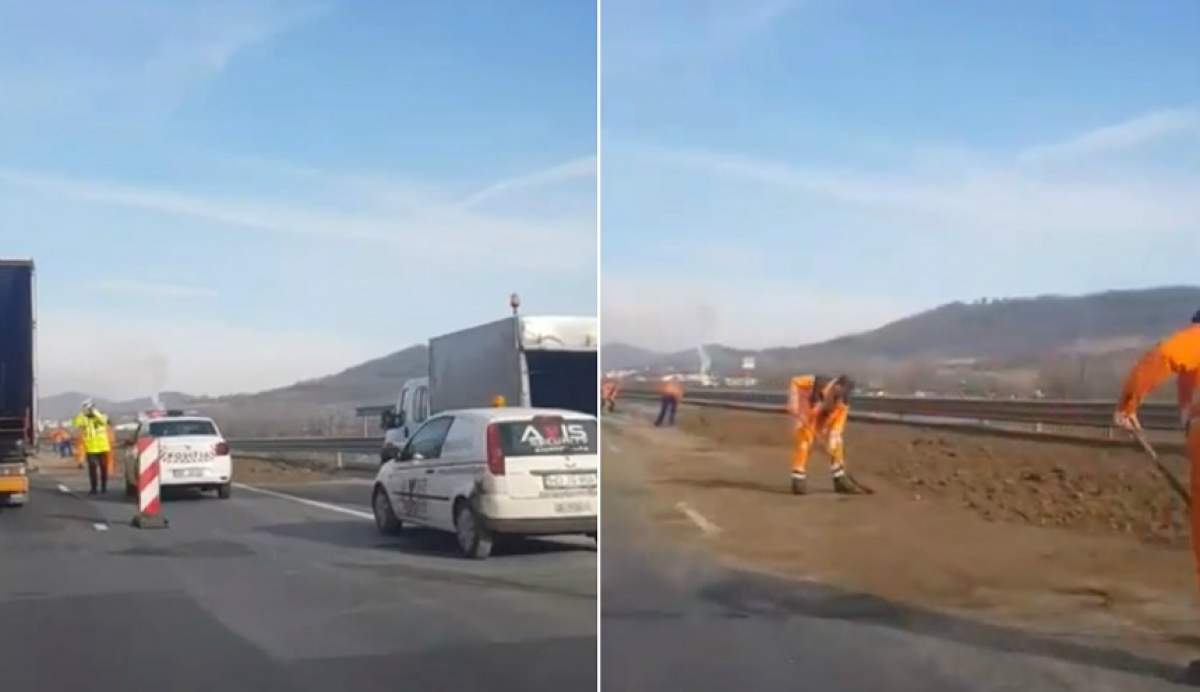 De-a râsu' plânsu'! N-a închis bena camionului plin cu pământ şi a făcut prăpăd pe autostrada Sibiu - Sebeș. VIDEO