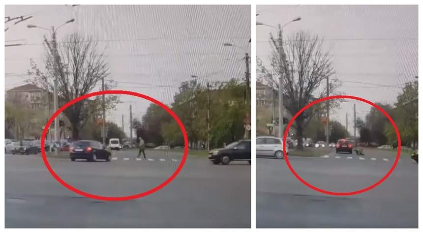 Accident șocant în Timișoara! Un pieton spulberat pe trecerea de pietoni se târăște pe asfalt cu ultimele puteri, pentru a-și salva viața. VIDEO