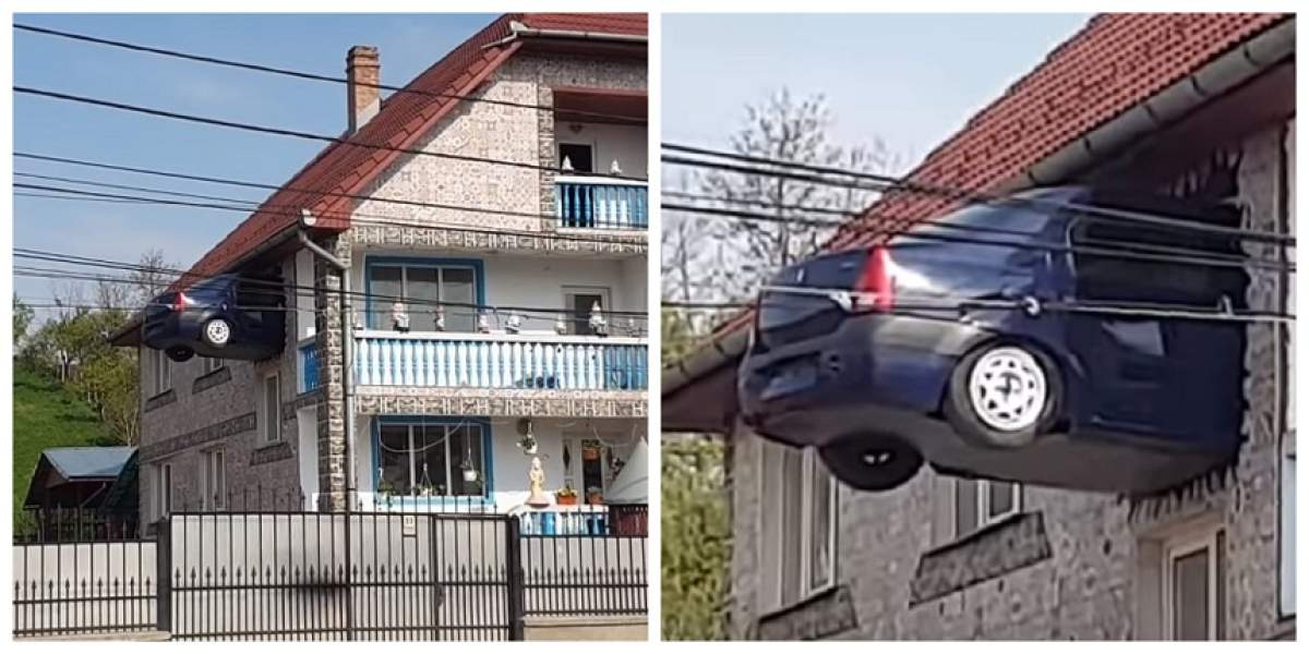 Autoturism înfipt în peretele unei case din Alba! Proprietarul este autorul celui mai neobişnuit ornament. VIDEO