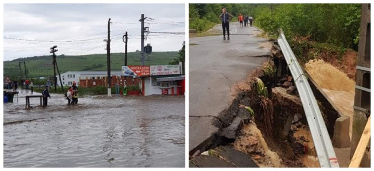 Inundații de proporții în România! Mai multe județe au fost înghițite de apă, drumurile s-au surpat. FOTO