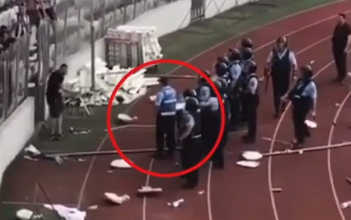 Suporterul care a aruncat cu scaunul în jandarm, pe Cluj Arena, ridicat de trupele speciale! Este cercetat pentru ultraj
