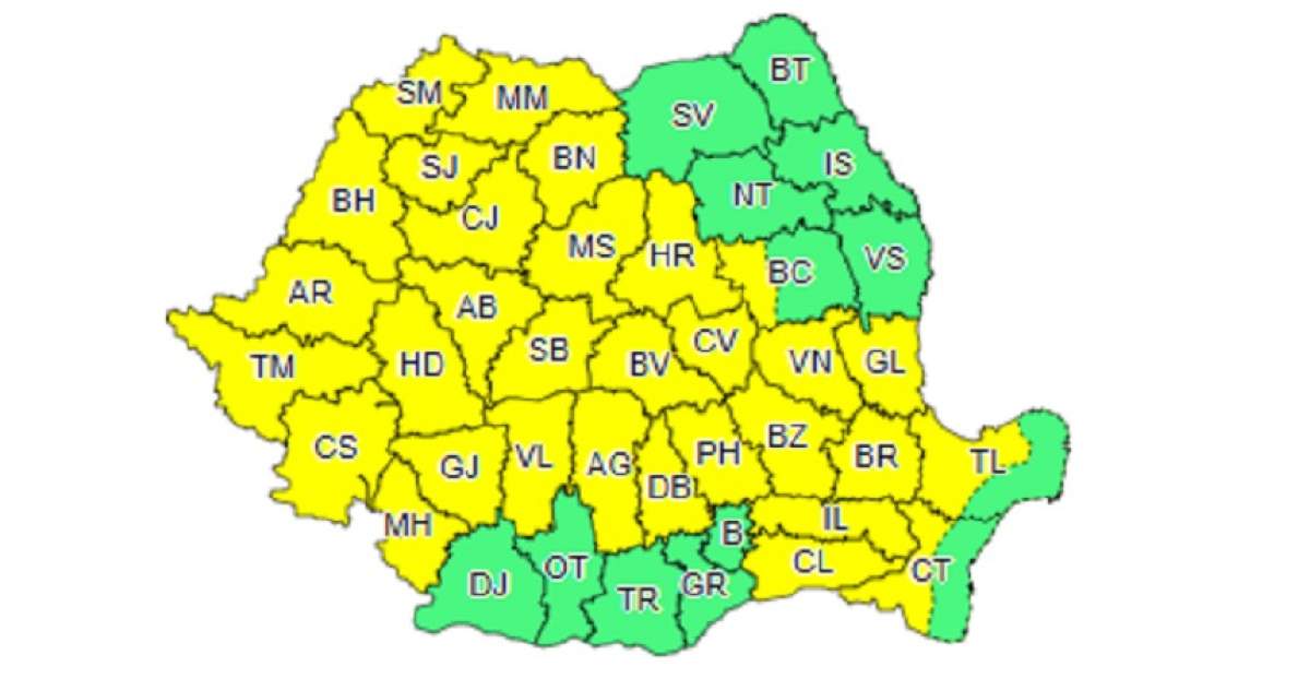 Anunț din partea meteorologilor! Este cod galben de ploi torențiale și grindină, în mai multe județe