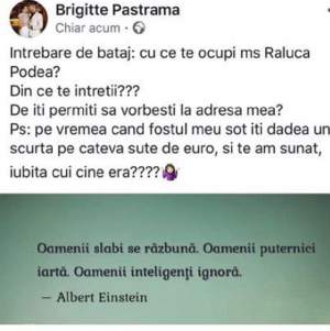 Brigitte Pastramă, atac dur la adresa Ralucăi Podea: „Din ce te întreții?”