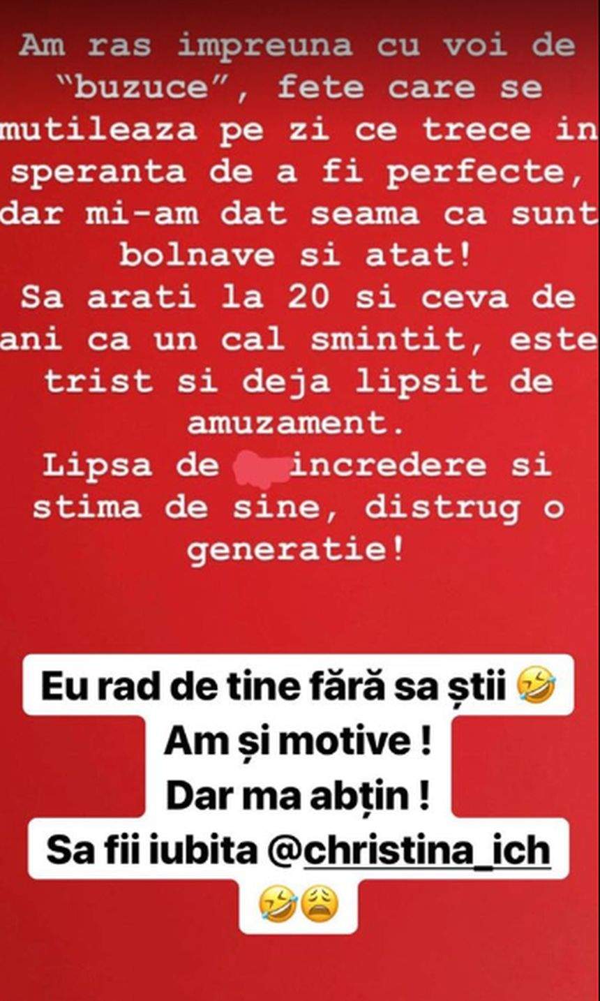 Scandal între Cristina Ich și Bianca Pop, după ce ispita a spus că îi este rușine să iasă pe stradă fără 1.000 de euro la ea.  ''Prostia nu are limite''