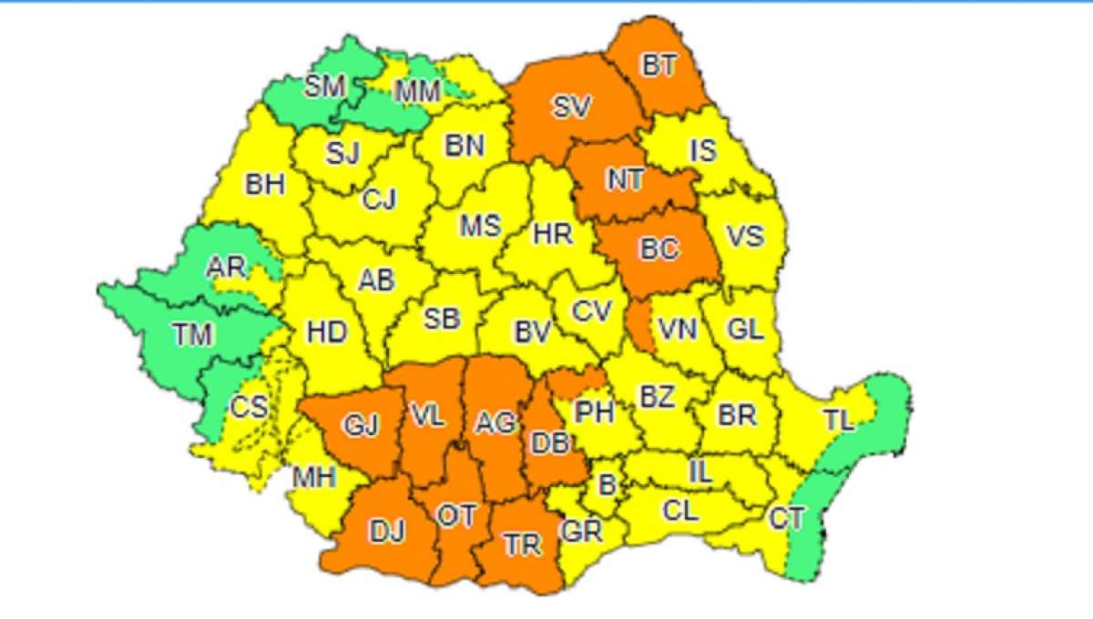 Cod portocaliu de vreme rea, prelungit pentru mai multe zone din ţară! Anunţ din partea ANM, luni dimineaţă