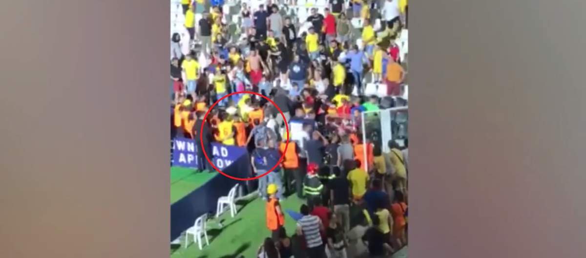 Momentul când Cristi Manea sare la bătaie cu suporterii, după ce iubita lui a fost lovită cu piciorul în față. VIDEO