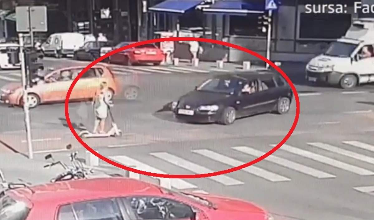 Incident şocant pe Calea Victoriei, în Bucureşti! O tânără aflată pe trotinetă electrică, lovită în plin de o şoferiţă