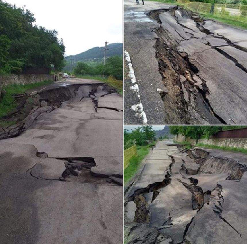 Imaginile dezastrului la Buzău. Un porţiune de drum s-a prăbuşit, în urma furtunilor torenţiale din ultimele zile