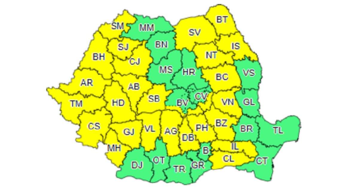 Ultima oră! Meteorologii au emis cod galben de ploi și grindină în mai multe județe