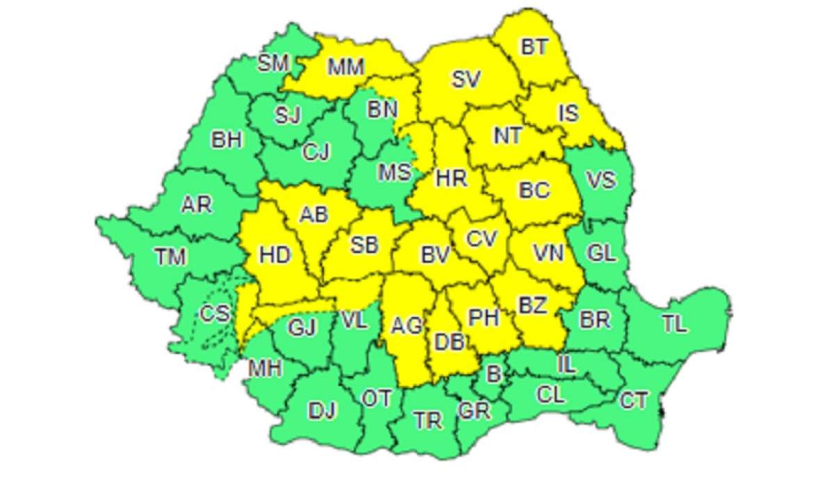 Cod galben şi portocaliu de vreme rea! Mai multe zone din ţară, lovite de furtuni