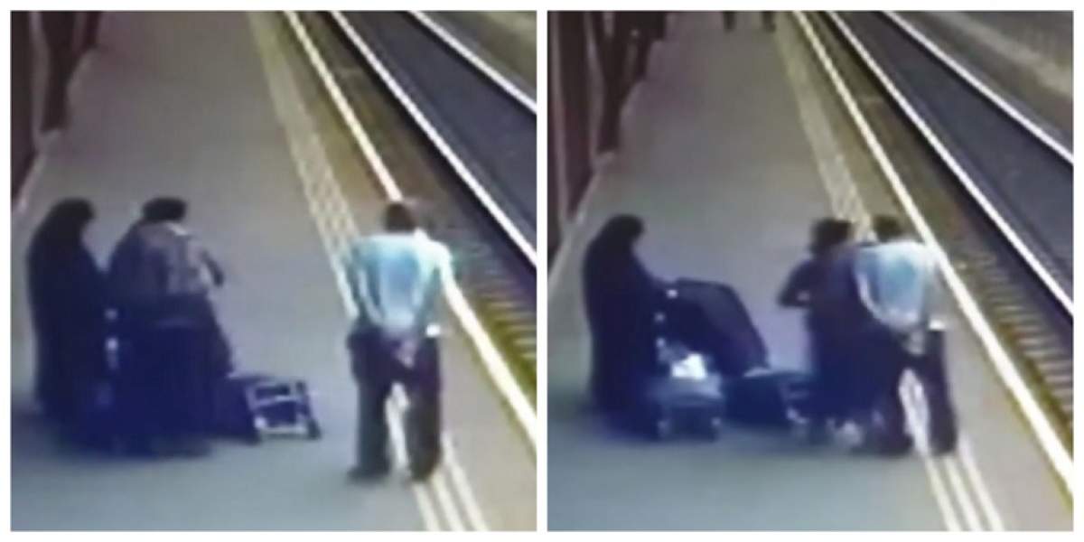 Momentul în care falsele măicuţe din Vaslui împing un bărbat pe linia de cale ferată! S-au ales cu dosar penal. VIDEO