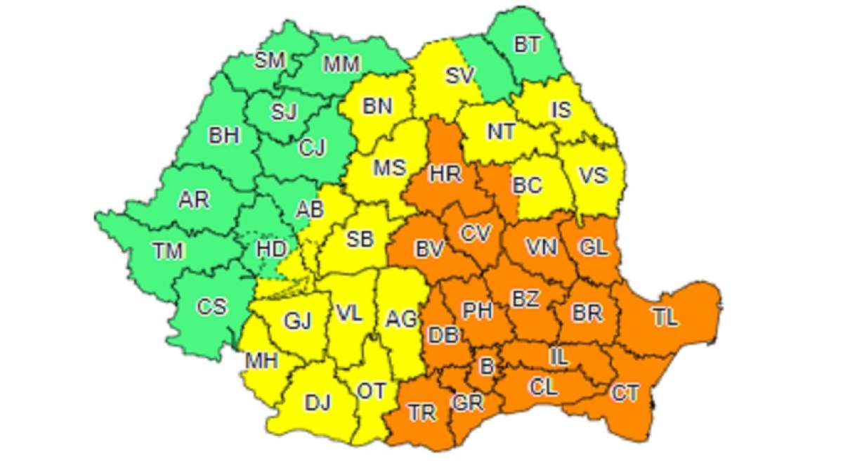 Ploile pun stăpânire pe România! Cod galben şi portocaliu de vijelii, până joi