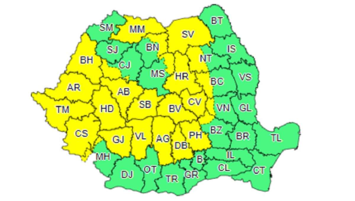 Informare meteo de vreme rea! Cod galben de instabilitate atmosferică accentuată