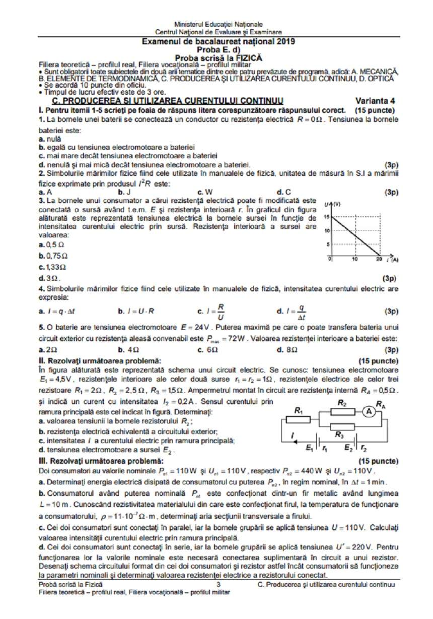 Bacalaureat 2019. Ce subiecte au picat la Fizică. FOTO