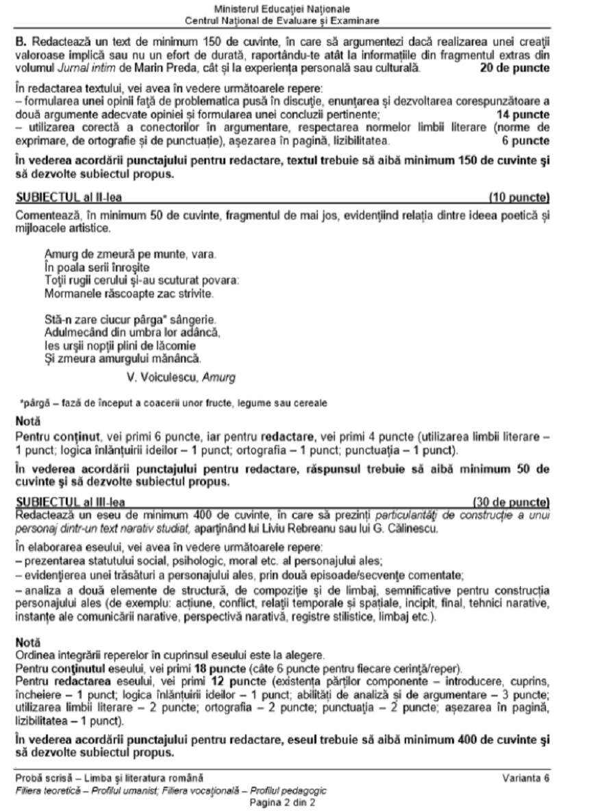 Subiecte și Barem Română, Bacalaureat 2019, sesiunea toamnă. Elevii au susținut azi proba scrisă