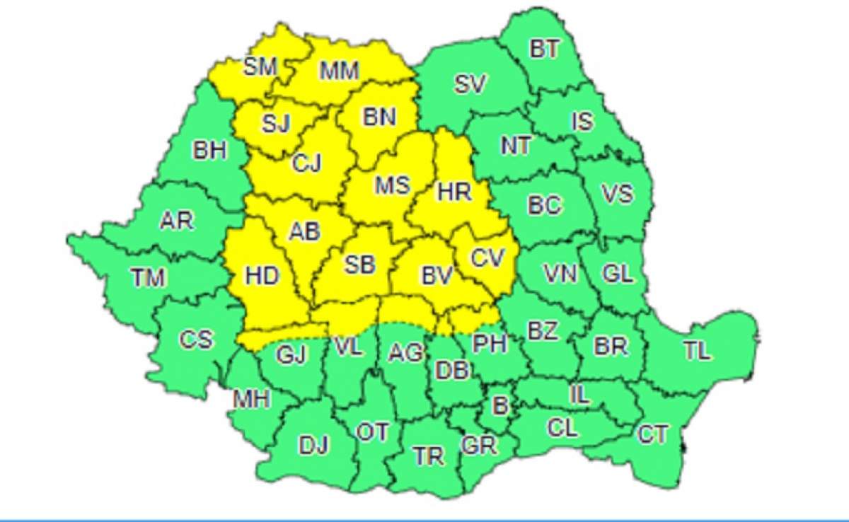 Cod galben de vijelii în mai multe zone din ţară! După caniculă urmează ploi cu descărcări electrice şi grindină