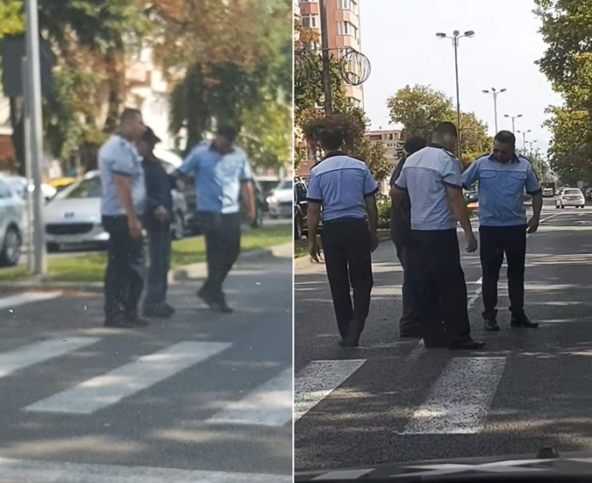 Mai mulți polițiști bistrițeni, filmați în timp ce ajută un bătrân să treacă strada. VIDEO