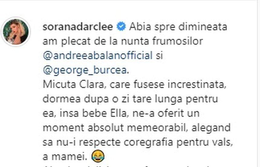 Gafă uriaşă făcută de Sorana la nunta Andreei Balan şi a lui George Burcea