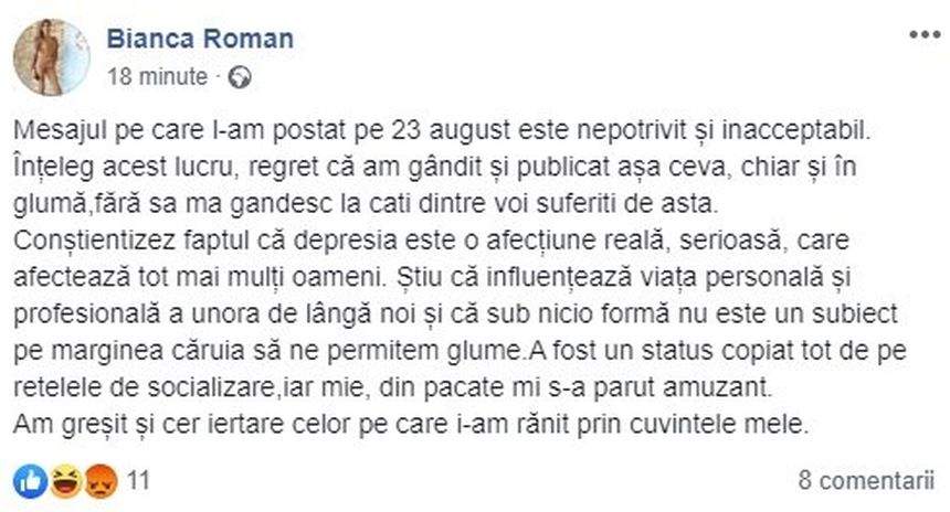 Bianca Roman de la Insula Iubirii a făcut mişto de oamenii care suferă de depresie. "Viaţa este frumoasă, nu a voastră, a voastră este de c****"