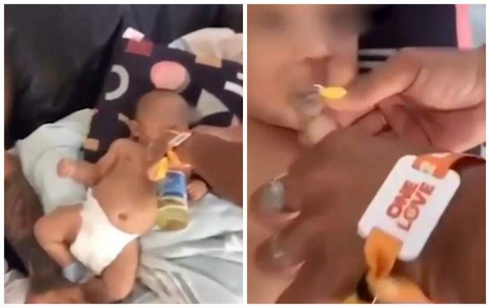 Femeie filmată în timp ce toarnă vodcă în gura unui bebeluș. Reacția uluitoare a tatălui