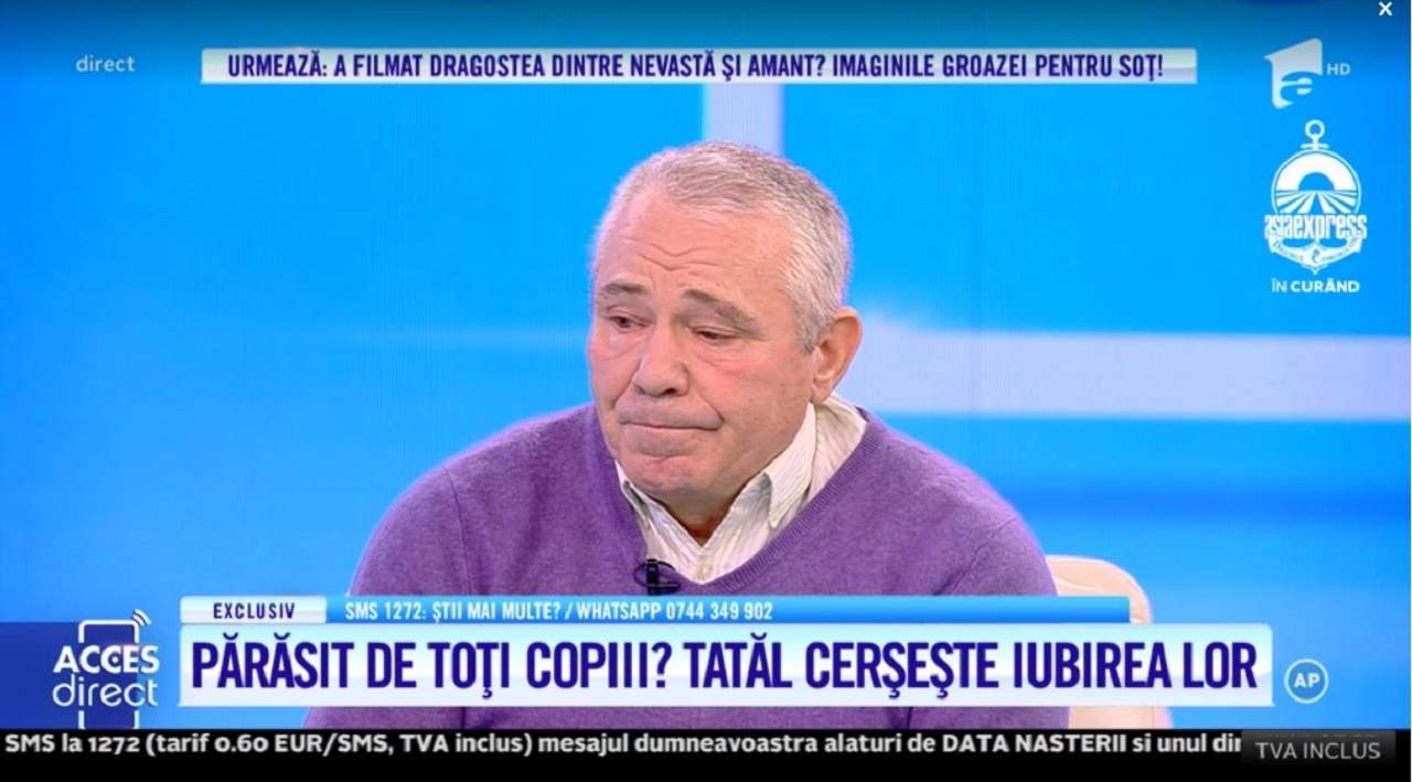 Suferinţa cumplită a unui tată abandonat de proprii copii. Bărbatul susţine că a fost bătut de fiul său. "Mă doare că nu m-au iubit şi nu mă iubesc"