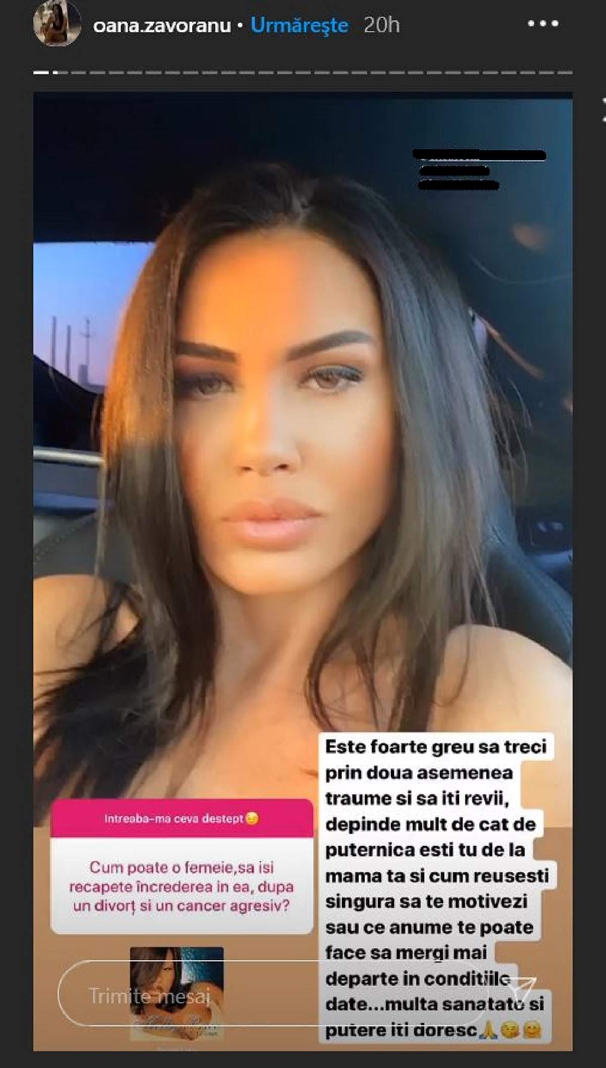 Oana Zăvoranu îi răspunde unui fan pe Instagram.