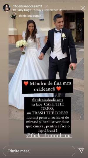 Denisa Hodișan își licitează rochia de mireasă pentru o faptă nobilă! Reacția lui Daniel Buzdugan: „Mândru de fina mea!” / FOTO