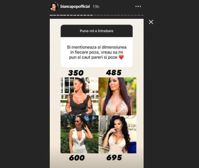 Captură instagram cu răspunsul Biancăi despre sâni.