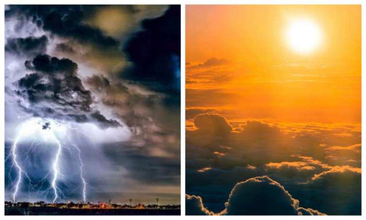 Colaj foto, ilustrativ pentru două posibile evenimente meteorologice