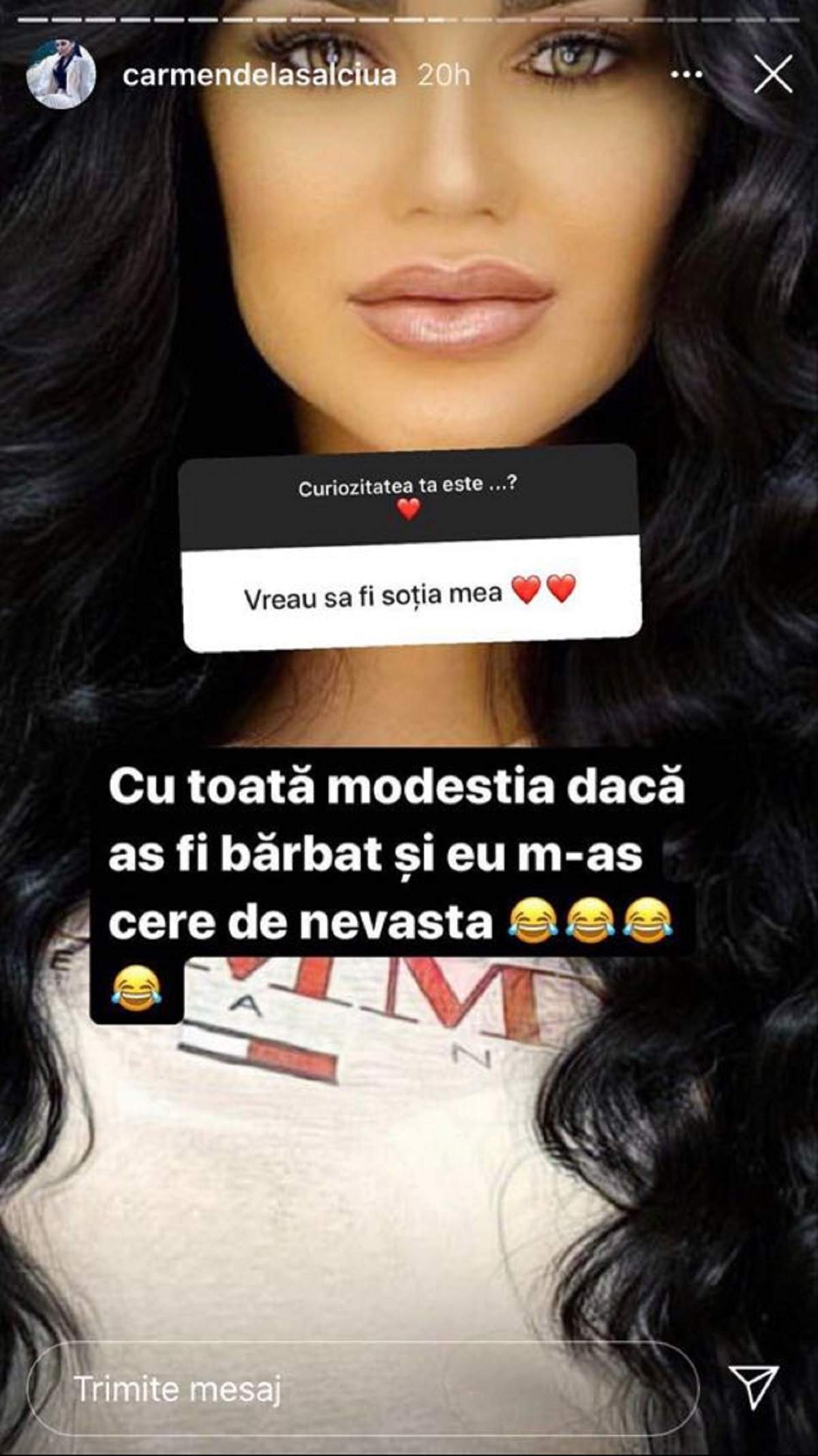 Carmen de la Sălciua, mesaj pe Instagram, după ce a fost „cerută în căsătorie” de un fan