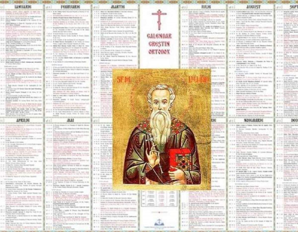 Calendarul ortodox. În mijloc este o imagine cu un sfânt.