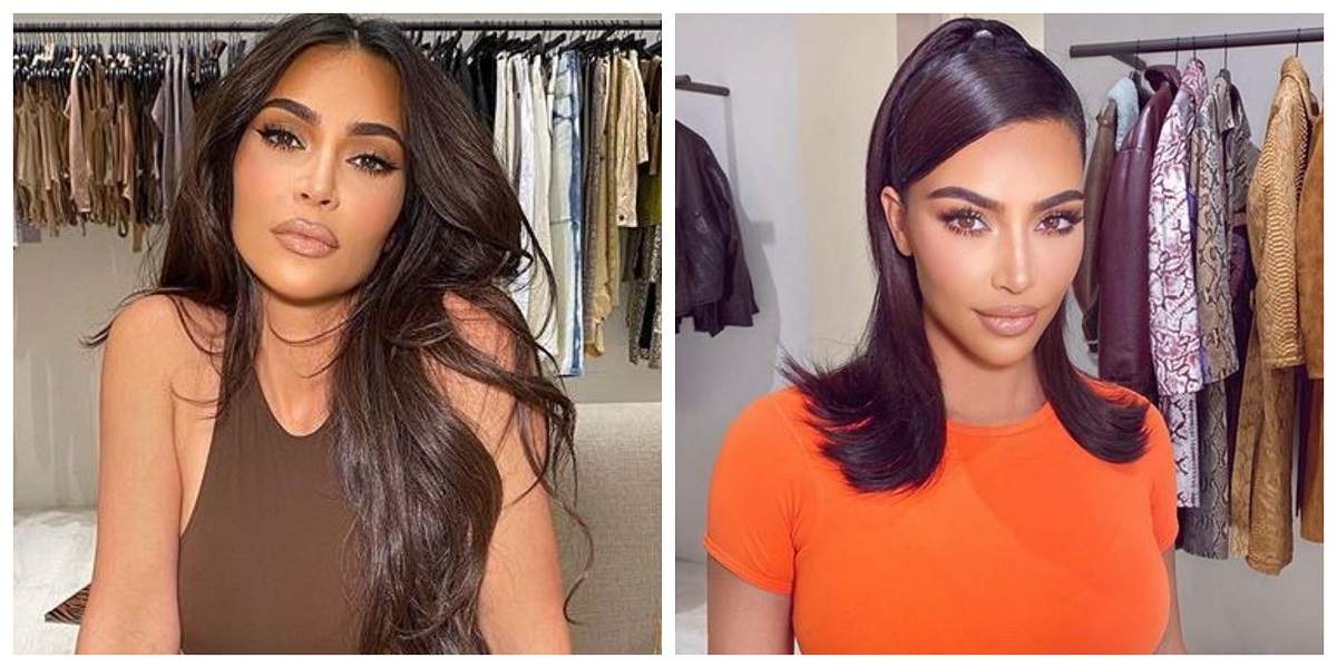 Un colaj cu Kim Kardashian. În spatele ei se află un dressing cu haine