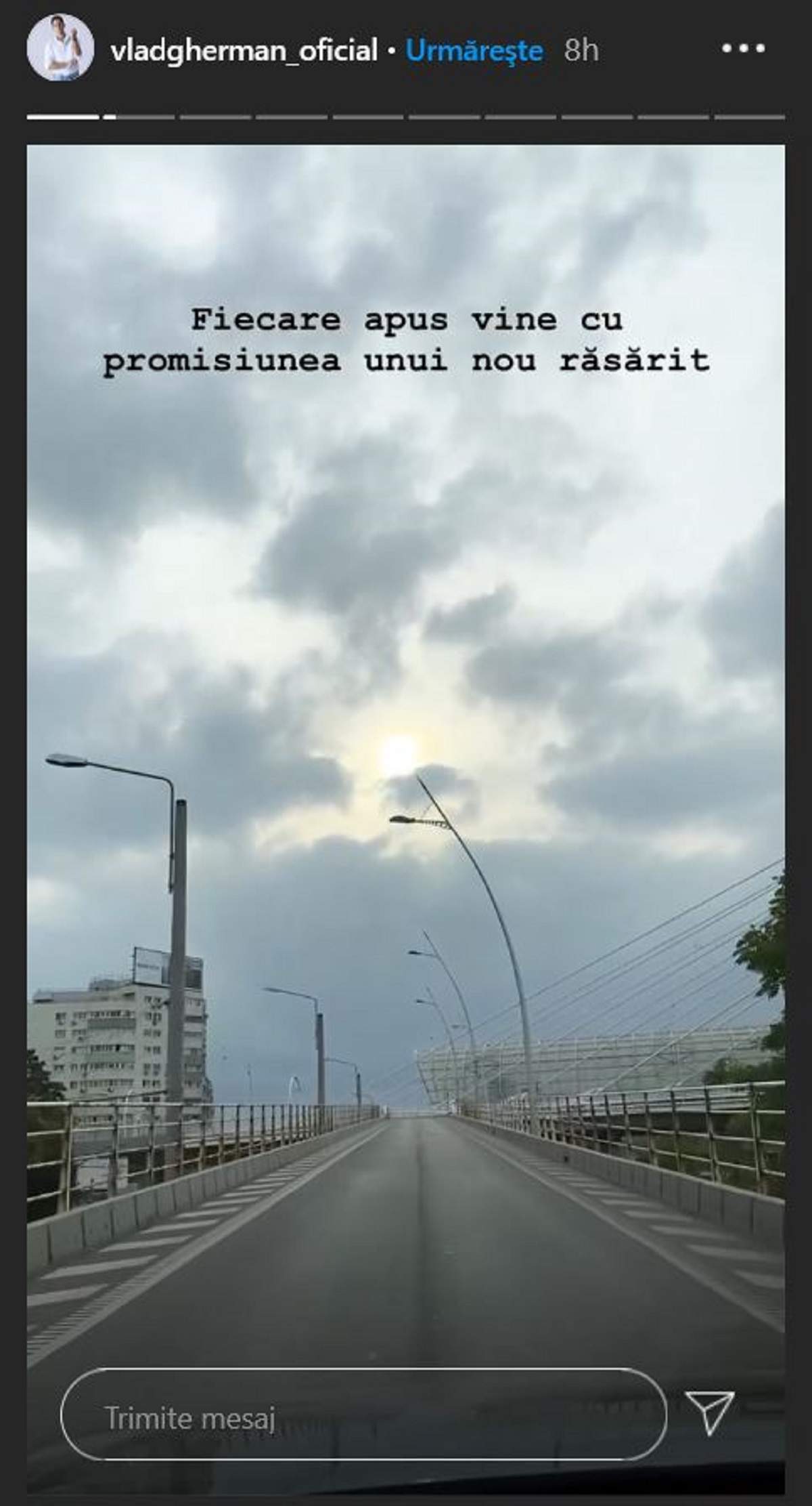 Mesajul postat de Vlad Gherman pe Instagram, după moarte bunicii. Artistul a filmat un pod.