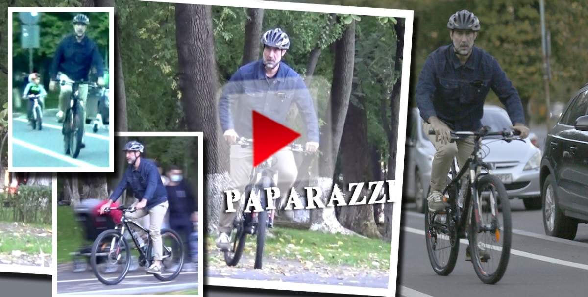 Siguranța înainte de toate! Șerban Pavlu și fiul său au ieșit la plimbare cu bicicletele, dar actorul nu l-a scăpat din ochi pe micuț / PAPARAZZI