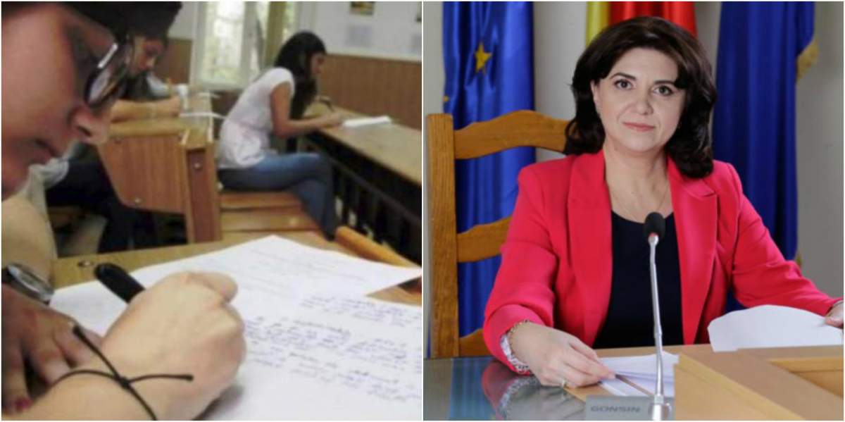 Colaj foto cu Monica Anisie și elevi care susțin un examen