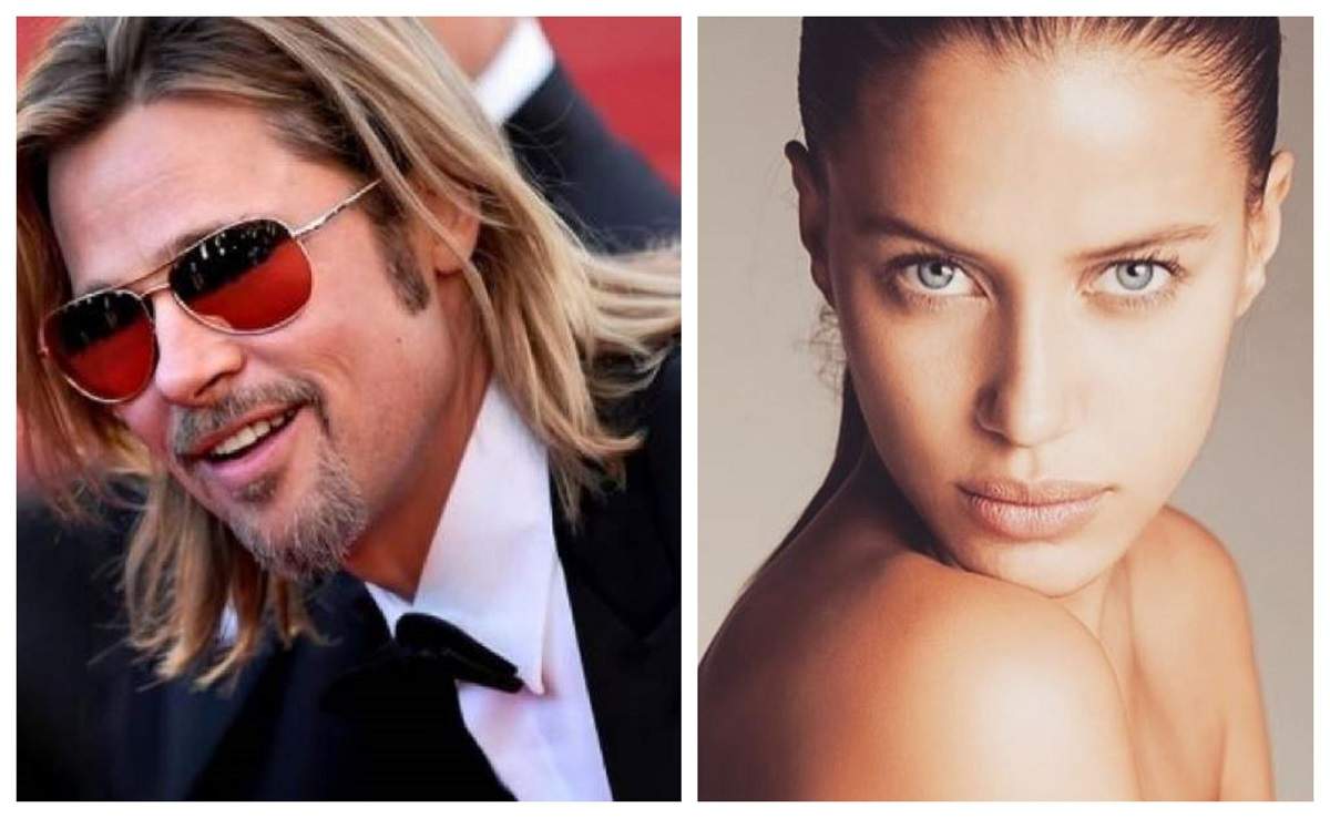 In stanga este Brad Pitt, poarta costum si ochelari de soare, in dreapta Nicole Poturalski
