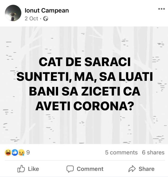 Jandarmul din Sibiu, care a murit infectat cu noul coronavirus, nu credea în existența bolii: „Luați bani ca să spuneți că aveți Covid” / FOTO