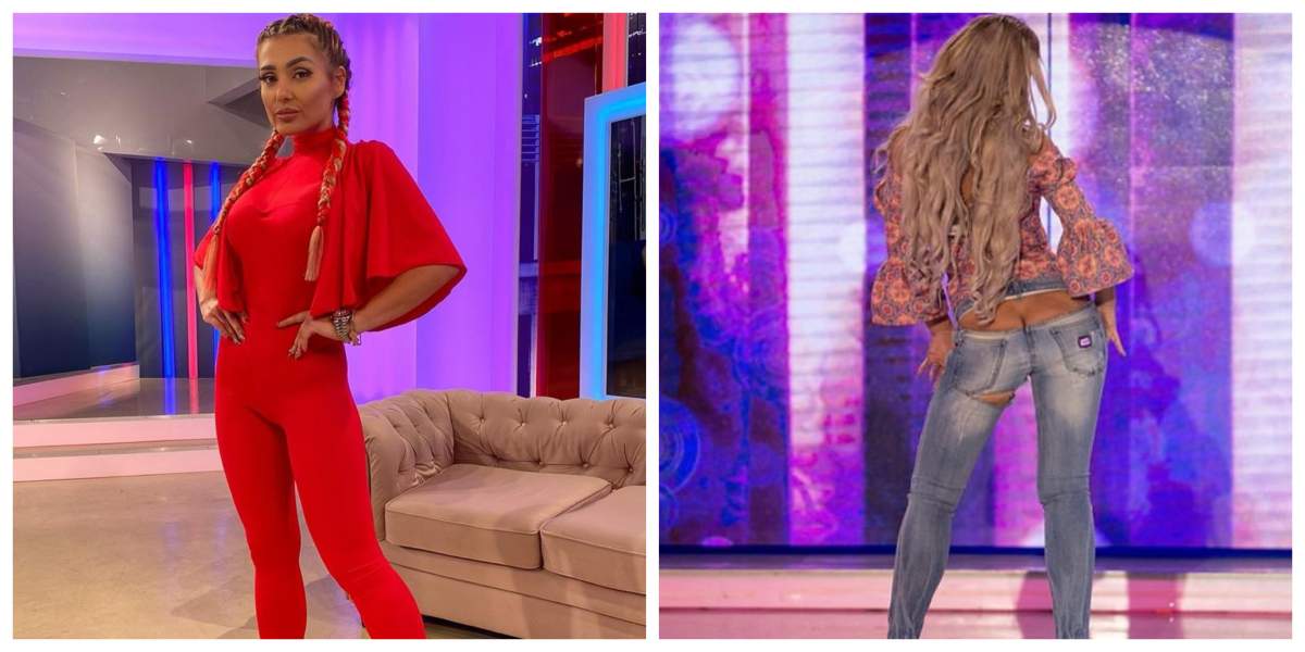 Colaj cu Bianca Rus îmbrăcată în roși și Bianca Rus în pantaloni tăiați în zona fundului.