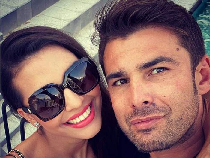 Adrian Mutu și soția lui, Sandra. Aceasta poartă ochelari de soare.